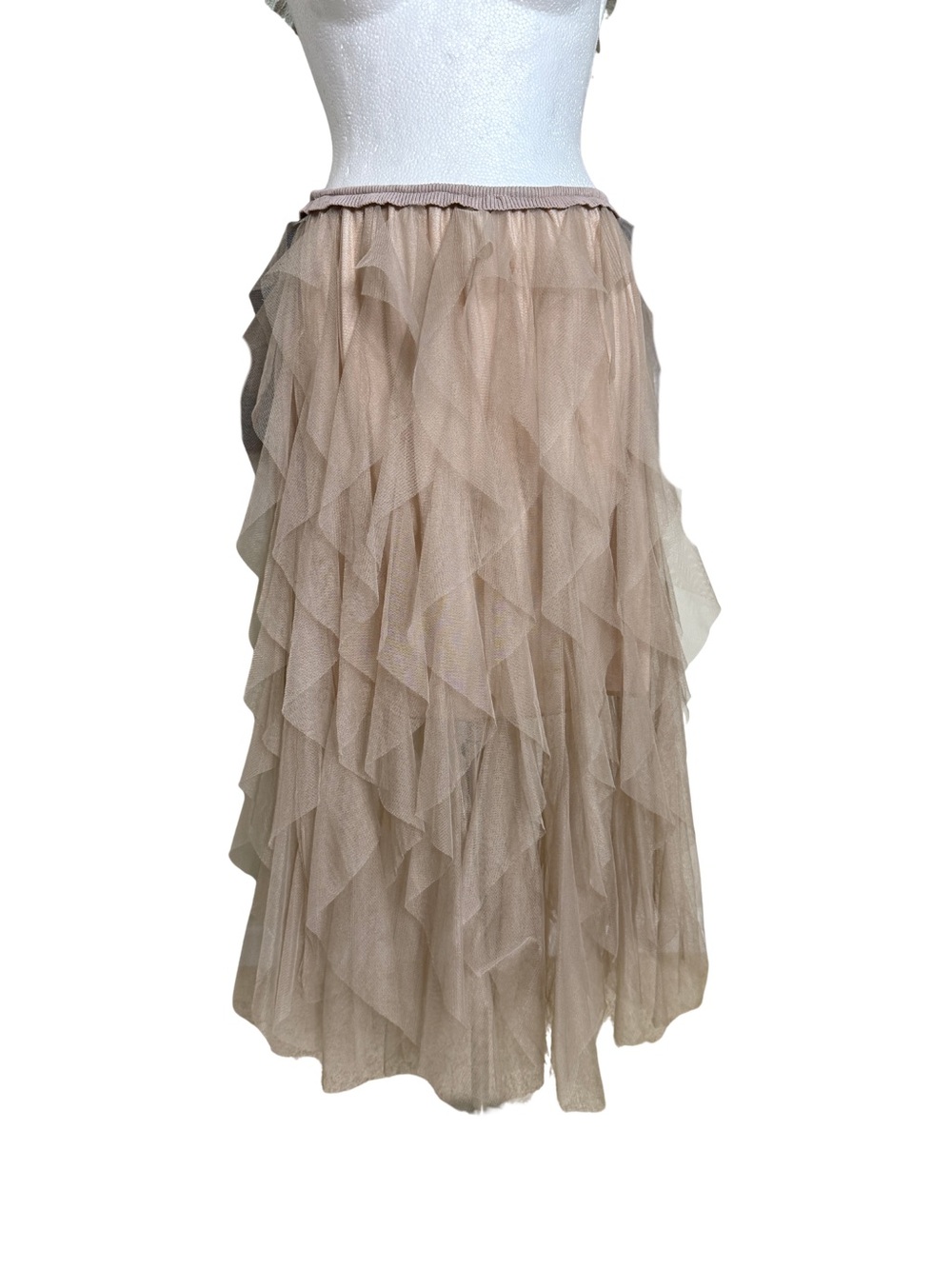 Layered Ruffle Midi Skirt in Taupe